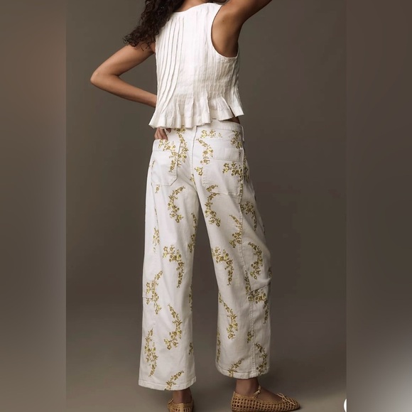 Pilcro Heritage Curve Mid-Rise Tapered Barrel Jeans, White Embroidered, 25 - Picture 4 of 15